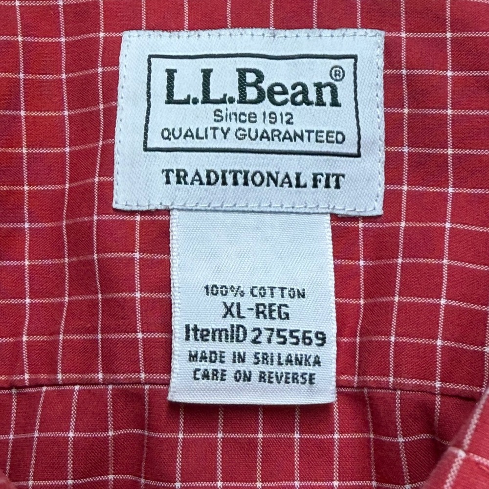 LL Bean Mens XL Red White Grid Traditional Fit Cotton Button Down Shirt Preppy - Picture 3 of 6